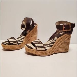 Michael Kors Womens Espadrilles Heel Brown Textile Zebra Buckle Ultra Hi…